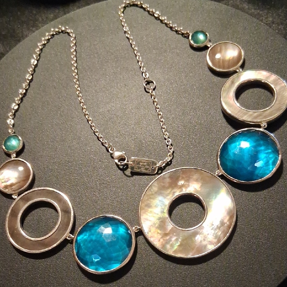 Ippolita Wonderland 9 Stone MOP & Blue Stone Set In 925 W/ Extender 16 To 24 In.
